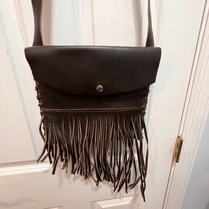 Fringed crossbody brown leather bag NWT
